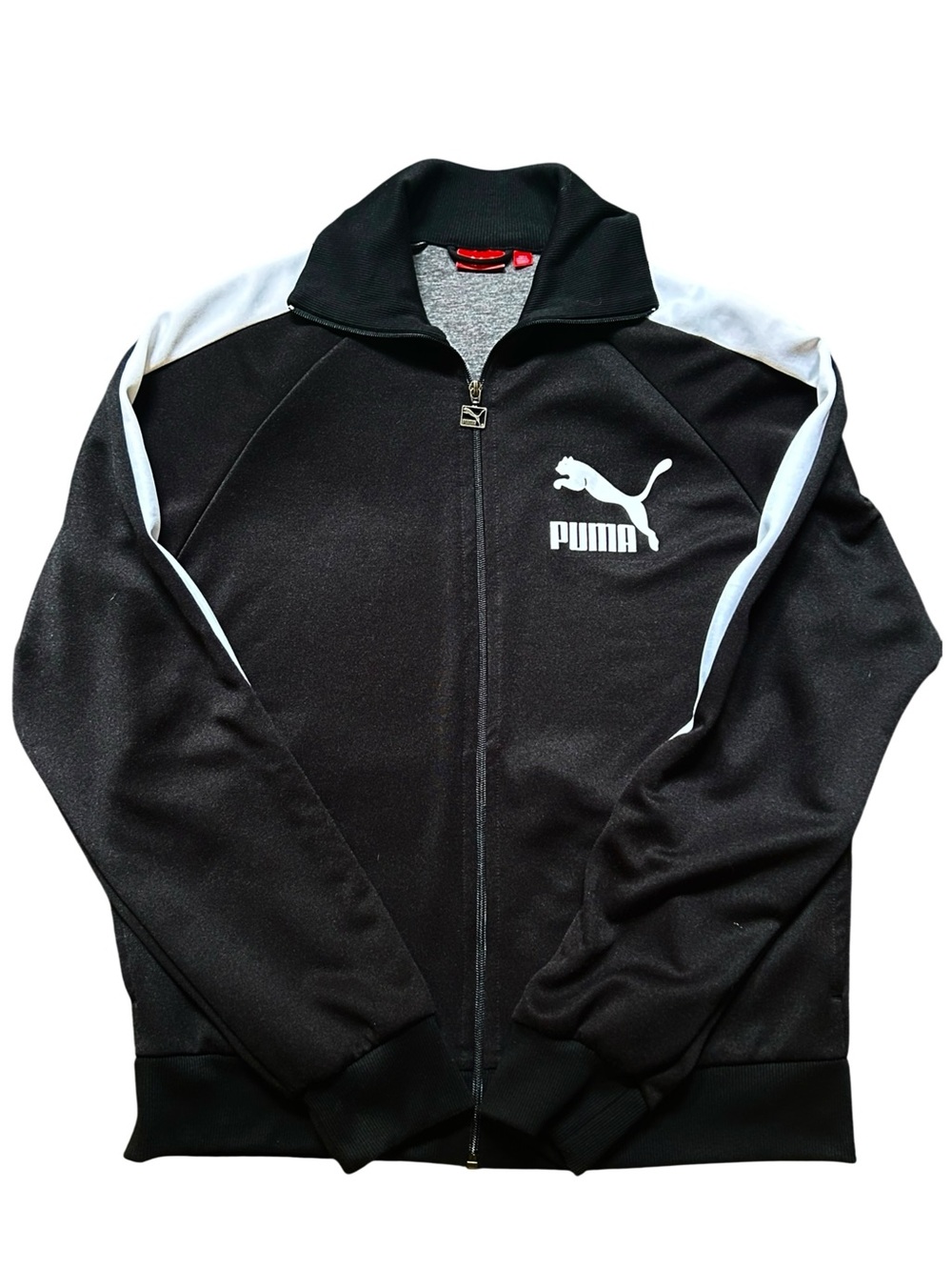 Puma Black Full Zip Track Jacket White Stripe Athletic Soccer Y2K Men’s